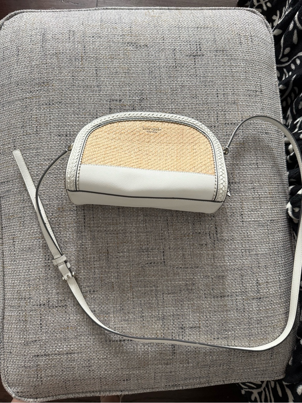 kate spade White and Natural Dome Crossbody with Straw Front